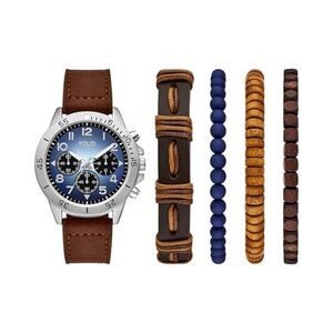 Folio Men Three-Hand Brown Strap Watch with bracelets